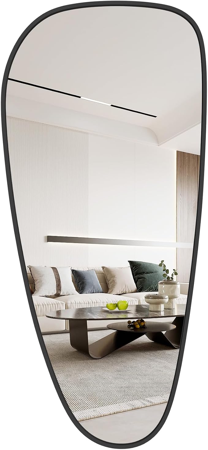 WallBeyond Asymmetrical Mirror, Irregular Wall Mirror, Wall Mirrors Decorative for Bedroom Living Room entryway Hall, Wall Mirror for mid Century Modern Decor 48" H x 22" W, Black by WallBeyond