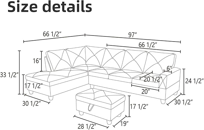 FONTOI L Shaped Sectional Couch Sofa, Modern Couches for Living Room, Comfy 4 Seat Modular Sectional Sofa with Ottoman Storage for Bedroom Apartment, Beige