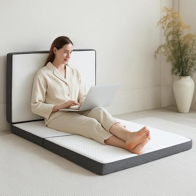 Tri Fold Memory Foam Foldable Mattress Full, 3 inch Folding Mattress for Guest Sleep. Portable Trifold Mat with Removable Washable Cover, Floor Sleeping Mat for Adult and Kid