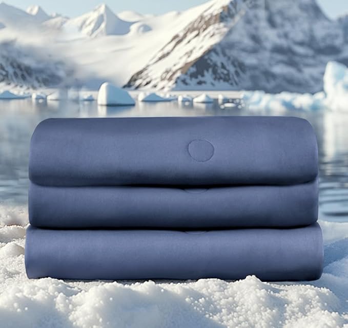 Queen Cooling Comforter with Tencel™ Fill for Hot Sleepers & Night Sweats - Lightweight, Breathable, Double-Sided Cold Blanket All Season Thin Bedding (Blue, Full 90"x 90")