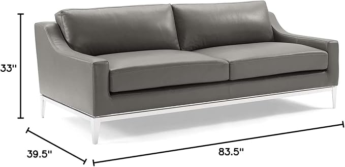 Modway Harness 83.5" Leather Sofa in Gray with Stainless Steel Base