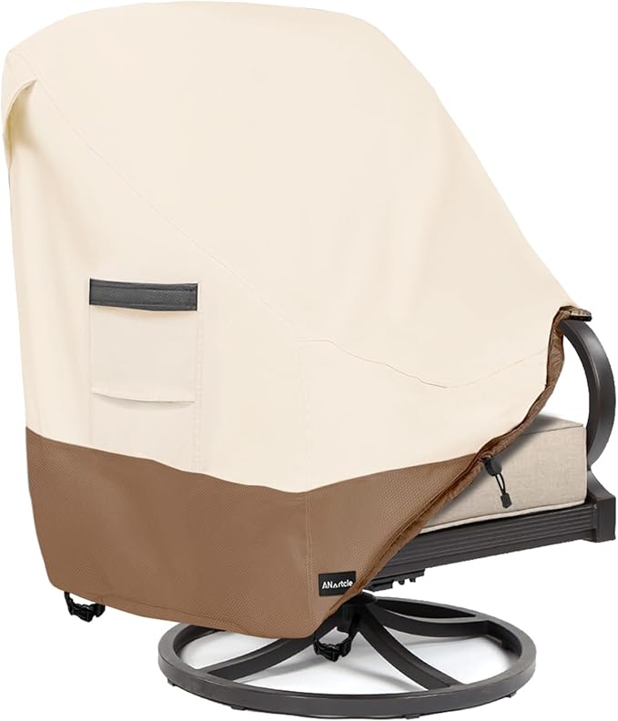 ANartcle Patio Chair Covers,600D Waterproof Heavy Duty Outdoor Lawn Patio Furniture Covers,Patio Swivel Chair Covers for Outdoor Furniture,(32W x 35D x 36H inches) Beige&Brown by PatioFurnitureCovers
