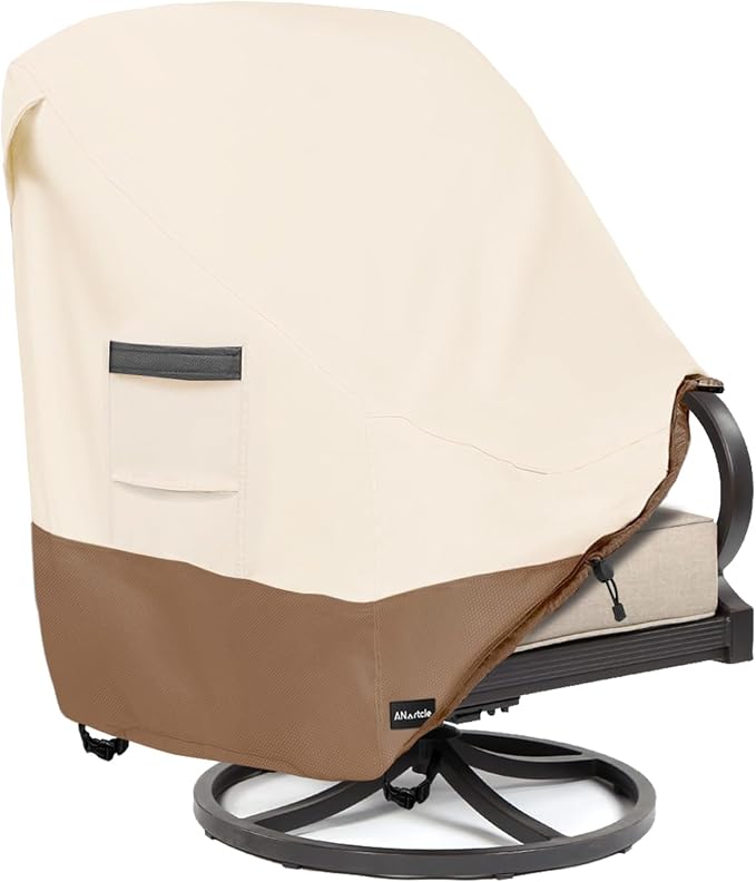 ANartcle Patio Chair Covers,600D Waterproof Heavy Duty Outdoor Lawn Patio Furniture Covers,Patio Swivel Chair Covers for Outdoor Furniture,(30W x 34D x 36H inches) Beige&Brown by PatioFurnitureCovers