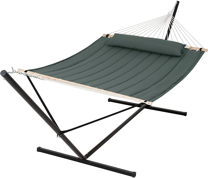 SUNCREAT Standing Hammock with 15 ft Stand, Hammocks for Outside, Gray Green by SUNCREAT