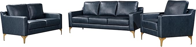 Serta Triton 55.5" Loveseat, Transitional Modern, Dreamcoil Comfort, Metal Legs, Vegan Leather, Navy Blue