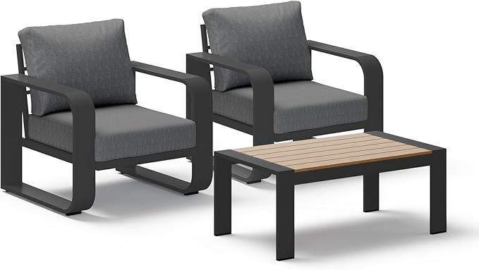 Aluminum Outdoor Sofa Bistro Set, Oversized Patio Conversation Sets Widened Armrest & Ultra-Thick Cushions, Deep Seating Patio Furniture Set for Backyard, Porch, Graphite