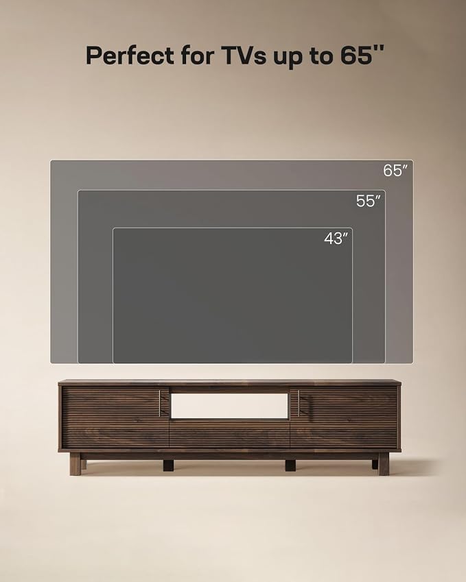 Marsail 58" Fluted TV Stand for 65/55/43 Inch TV, Entertainment Center with Storage Cabinets, Drawer & Open Shelf, Mid-Century Modern Media TV Console for Living Room and Bedroom, Walnut - Image 4