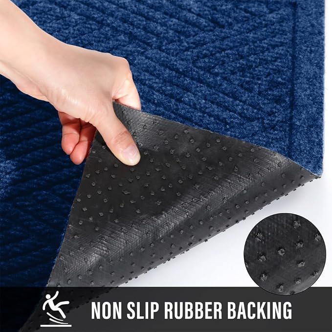 HIYARD Sturdy Front Door Mat, Absorbent Muddy Dirt Resist Welcome Door Mats Outdoor Indoor, Stain and Fade Resistant, Non-Slip Rubber Backing Low Profile Doormat for Entryway, 30??17, Blue - Image 4