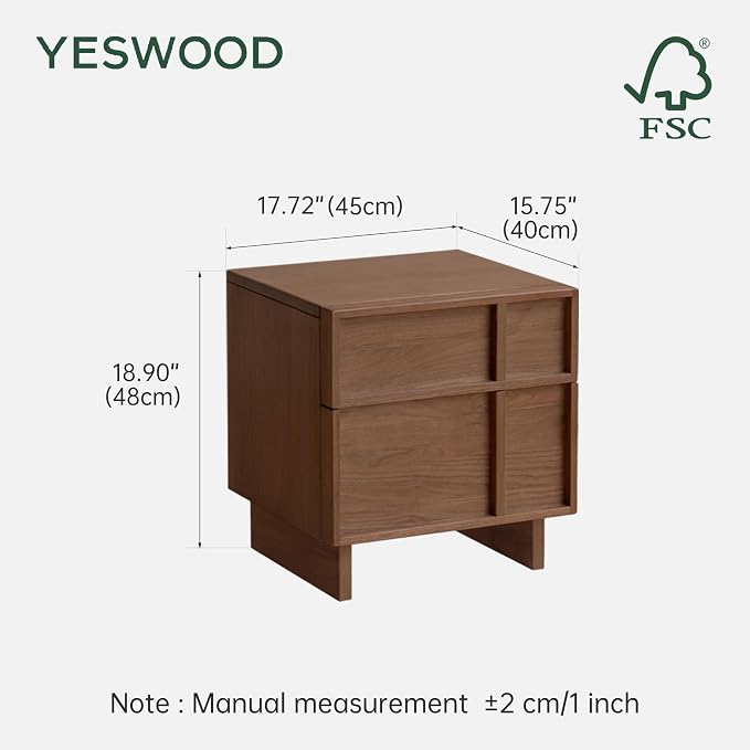 YESWOOD Solid Wood Nightstand, Walnut Nightstand with Drawers, Mid Century Modern Nightstands, Wood Bedside Table for Small Space. Boho Night Stand, Fluted Night Stands for Bedroom, 18.90" H - Image 3