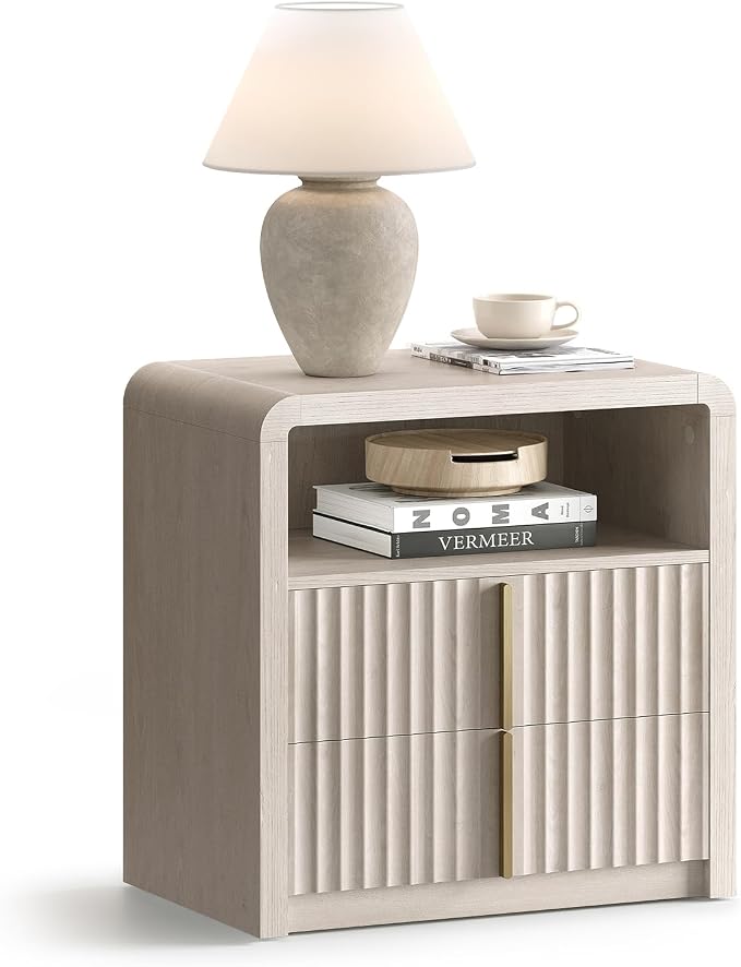 ModernMate Night Stand Set of 2, 23.6" Fluted Nightstand with 2 Drawers, Curve Profile Bedside Table with Solid Metal Handle, Thicken End Side Table for Bedroom, White Alder - Image 9