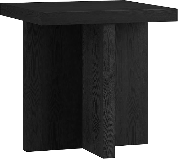 Henn&Hart 22" Scandinavian Square End Table, Side Table, Nightstand with X-Base for Living Room, Office, Family Room, or Bedroom, Black Grain