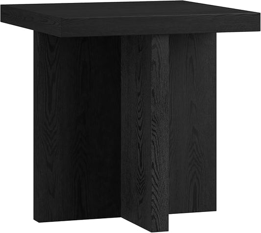 Henn&Hart 22" Scandinavian Square End Table, Side Table, Nightstand with X-Base for Living Room, Office, Family Room, or Bedroom, Black Grain