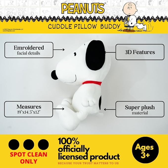 Peanuts Snoopy Plush Cuddly Cuddle Pillow, Super Soft & Cozy, 19" Tall, (Officially Licensed Product) by Franco Collectibles
