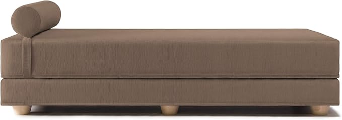 Jaxx Alon Daybed - Fold-Out Sleeper Chaise with Premium Memory Foam Queen-Size Mattress - Made in The USA - Toffee