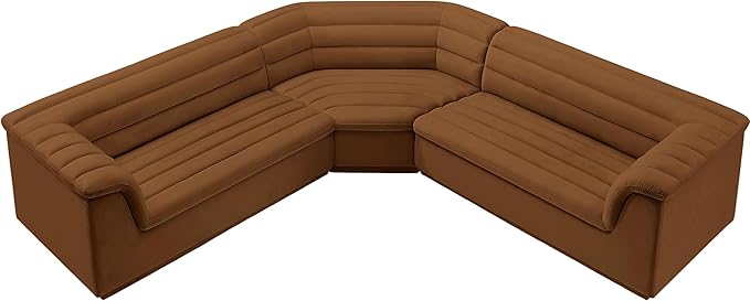 Meridian Furniture 194Saddle-Sectional Cascade Collection Modern | Contemporary Modular Sectional with Soft Saddle Velvet Fabric, Deep Channel Tufting, Curved Arms, 148" W x 80" D x 28" H, Saddle