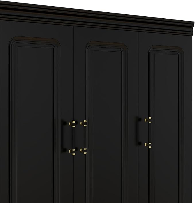 Armoire Wardrobe Closet with 4 Doors, Tall Wooden Armoire Wardrobe Closet with 2 Drawers and 2 Hanging Rods, Armoires and Wardrobes, Clothes Storage Organization for Bedroom Black