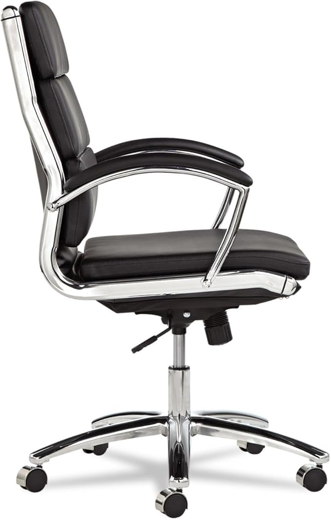 Alera Neratoli Series Mid-Back Swivel/Tilt Chair, Black Leather, Chrome Frame
