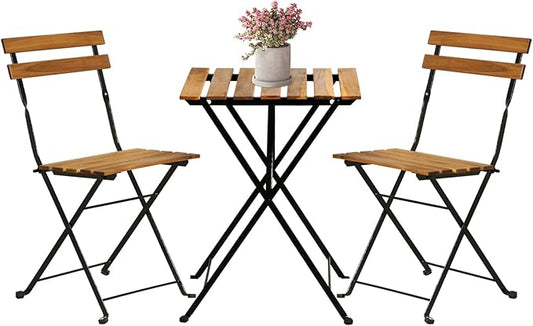 3 Pieces Folding Patio Furniture Set Bistro Set Portable Conversation Set All Weather Resistant Outdoor Furniture with 2 Folding Chairs Table for Patio Outdoor Backyard, Nature