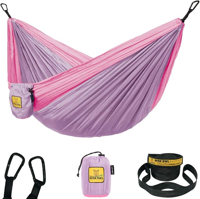 Wise Owl Outfitters Camping Hammock – 500lbs Portable Hammock with Tree Straps - Travel, Backpacking, Hiking, Outdoors Camping Gear - Single or Double by WiseOwlOutfitters