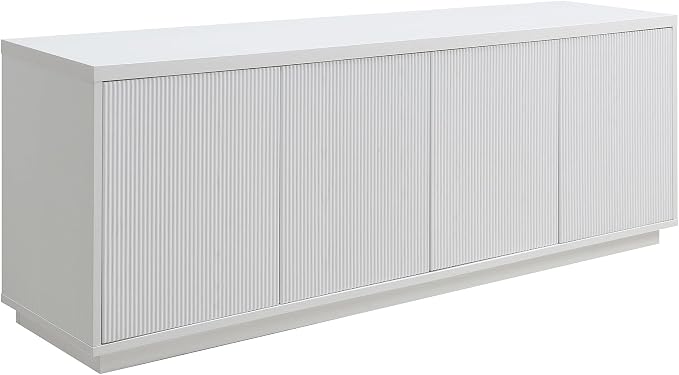 Henn&Hart Fluted TV Stand for TVs up to 75" with 2 Concealed Ribbed Storage Cabinets and Adjustable Shelves for Living Room, Family Room, or Office, Cloud White by HennHart