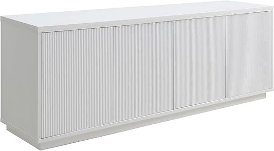 Henn&Hart Fluted TV Stand for TVs up to 75" with 2 Concealed Ribbed Storage Cabinets and Adjustable Shelves for Living Room, Family Room, or Office, Cloud White by HennHart