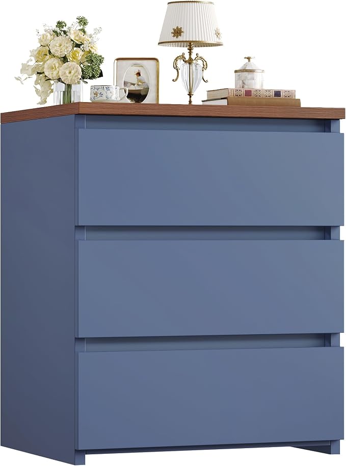 FOTOSOK Nightstand with 3 Drawers, Bedside Table Night Stand for Bedroom with Cut-Out Handle, Sofa Side Table 3 Drawer Nightstand for Bedroom, 17.7W*15D*21.7H, Blue - Image 7