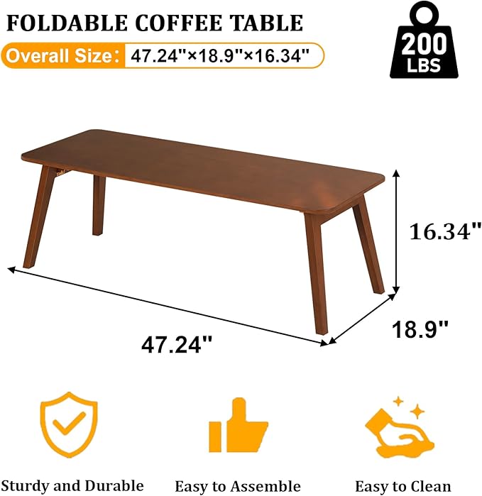 Folding Coffee Table-Puzzle Table for Kids, Japanese Floor Table with Legs - Large Solid Wood Low Coffee Table, Collapsible Living Room Center for Small Spaces, Dorm, or Game Night