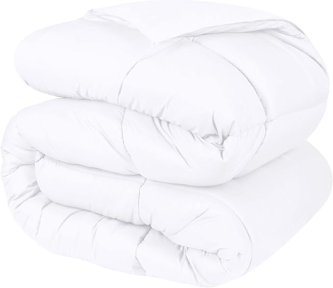 Superior Brushed Microfiber Comforter, Down Alternative Bedding, Medium Weight, Soft Bed Cover, Plush Duvet Insert, Oversized Blanket, Box Quilt, Reversible Comforter, Twin, White