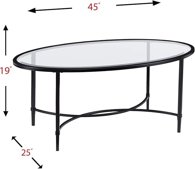 SEI Furniture Quinton Metal/Glass Oval Cocktail Table - Black, 45 in x 25 in x 19 in