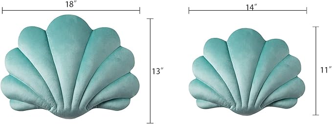 Ashler 3D Throw Pillows Shell Shaped Accent Throw Pillow, Soft Velvet Insert Included Cushion for Couch Bed Living Room, Pack of 1, Turquoise, 14 X 11 inches