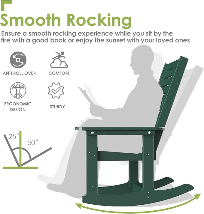 GREENVINES Outdoor Rocking Chairs | Set of 2 | Porch Rocker | HDPE Plastic | Forest | Oversized Rockers | High Back | Big & Tall | Ladder Back | for Patio Outside Backyard Balcony Garden - Image 5