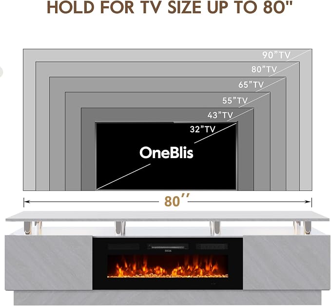 80" TV Stand & Entertainment Center, Media Console with Storage Cabinet, Fits TVs up to 90", Modern Living Room Furniture, 36" Electric Fireplace (Grey+Black) - Image 7