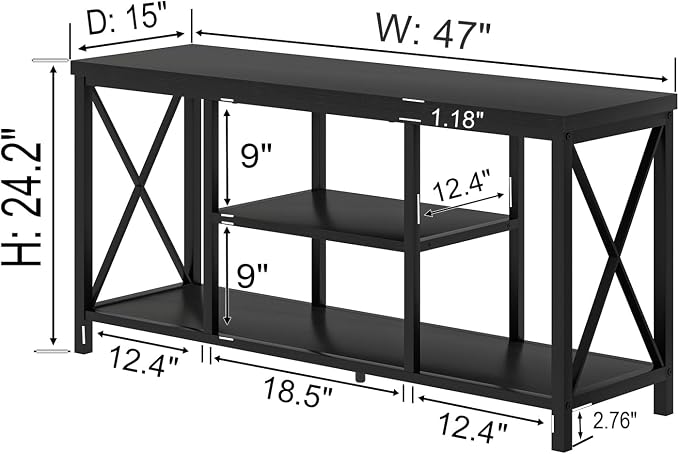 EXCEFUR Modern Entertainment Center for TVs up to 55 Inch, Wood TV Stands with Storage Shelves, Industrial Media TV Console Table for Bedroom Living Room, 47 Inch Black Oak - Image 2