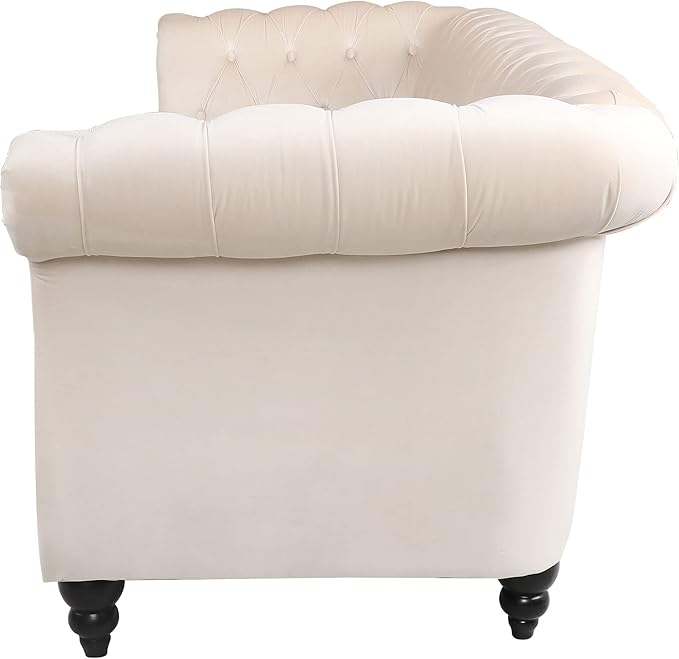 LEVNARY Velvet Chesterfield Sofa, Classic Tufted Upholstered Couch, Modern 3 Seater Couch Long Settee Furniture with Tufted Back for Living Room Office (Beige)