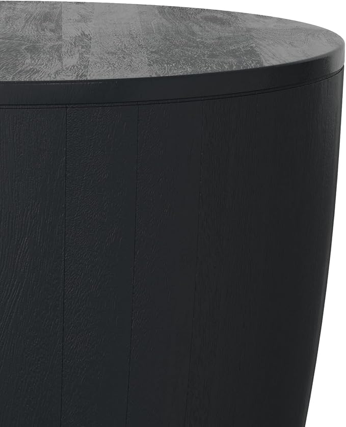 SIMPLIHOME Elmbrook End Table - 21 inch Wide Solid Mango Wood Round Drum Table with Vertical Panel Detailing in Black, Modern Nightstand or Plant Stand for Living Room or Bedroom, Assembled