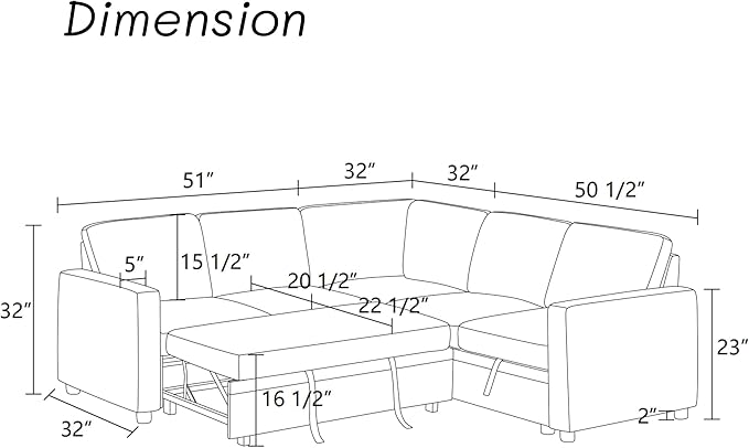 Sectional Sleeper Sofa with Pull Out Bed, L Shaped Pull Out Couch with Storage Chaise, 5 Seats Convertible Couch Bed for Apartment, Living Room, Dark Gray