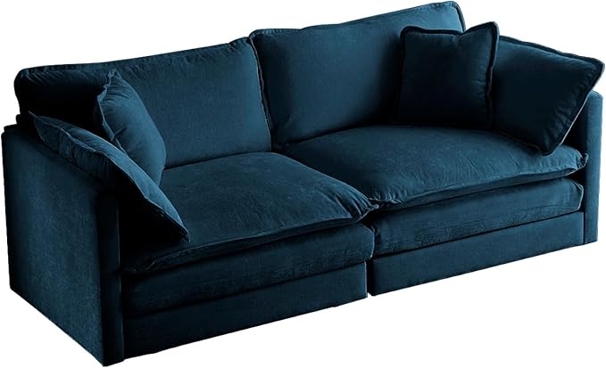 KEIKI Loveseat Sofa, Upholstered 2 Seater Couch, Oversized Sectional Sofa with 4 Pillows for Living Room Bedroom Office, Blue