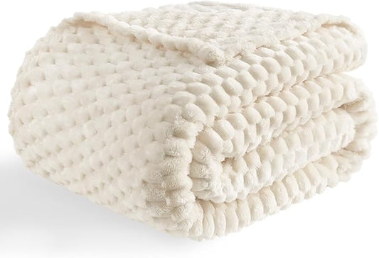 Bnuitland Ivory Flannel Throw Twin Size Blanket (60X80 inches), 300 GSM Fleece Cozy Warm Soft Home Decor Lightweight Bed Blanket for Adults, Suitable for All Seasons.