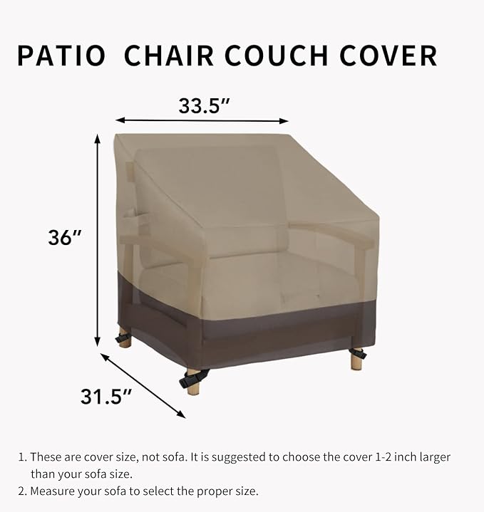 Easy-Going Outdoor Chair Cover Waterproof, Heavy Duty Patio Chair Cover, Windproof Outdoor Furniture Cover with Air Vent (2 Pack-33.5Wx31.5Dx36H inch, Camel/Dark Brown) - Image 6