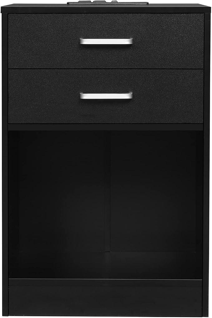 ADORNEVE Night Stand Set 2,Black Nightstand with Charging Station & Drawers,Night Stands for Bedrooms Set of 2,Bedside Table with Drawers - Image 7