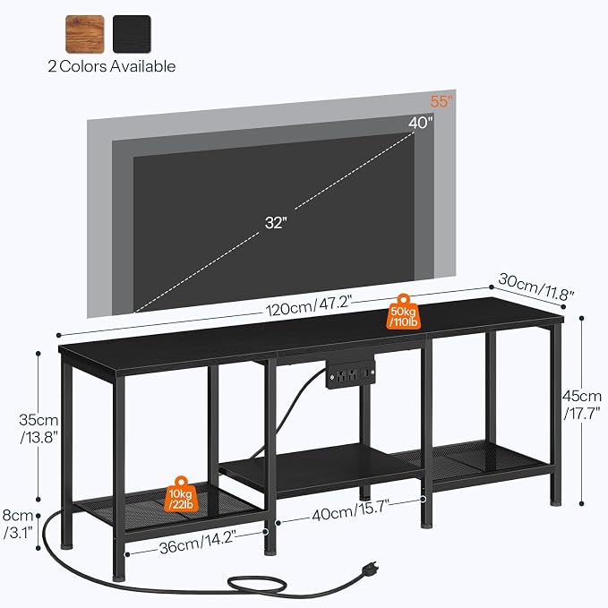 HOOBRO TV Stand with Charging Station to 55 Inches, LED Entertainment Center, Media TV Console Table with Open Storage Shelving for Living Room, Bedroom, Black BB122UDDS01 - Image 2