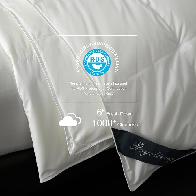 Royoliving Premium Lightweight Feathers Down Duvet Insert Comforter King Size Summer Cooling Blanket White, 100% Cotton Cover with Coner Tabs (106x90, 40 oz)