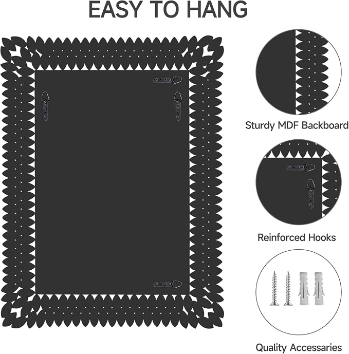 30x40 Inch Rectangle Mirrors for Wall Decor, Luxury Diamond Entryway Mirrors for Wall, Silver Decorative Mirror for Living Room, Bedroom, Bathroom, Dining Room, Fireplace - Image 4