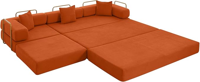 Eafurn L Shaped Convertible Sleeper Sofa Bed King Size Sleeper Sofabed, 7-in-1 DIY Combination Corduroy Folding Mattress Couch with Fixed-Shape Frame, Boneless Floor Sofa Couch
