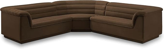 Meridian Furniture 194Brown-Sectional Cascade Collection Modern | Contemporary Modular Sectional with Soft Brown Velvet Fabric, Deep Channel Tufting, Curved Arms, 148" W x 80" D x 28" H, Brown