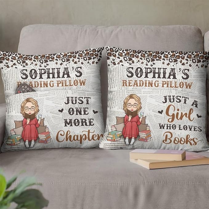Custom Pocket Pillow, Personalized Bookish Gifts for Book Lovers, Reading Pillow Just One More Chapter, Gifts for Book Readers, Just A Girl Who Loves Books, Pillows Inserts for Students