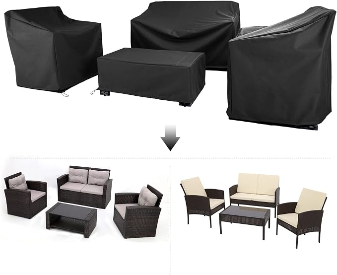 Patio Furniture Covers,Outdoor Furniture Cover Waterproof,Patio Furniture Set Covers for 4 Piece Outdoor Conversation Set,Patio Covers Set (Black) - Image 3