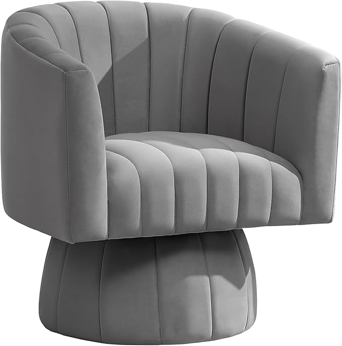 Swivel Accent Barrel Chair, Cute Comfy Small Round 360° Arm Chair. Velvet Sofa Club Reading Chair for Living Room Bedroom Office Grey