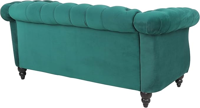 LEVNARY Velvet Sofa, Chesterfield Tufted Upholstered 2 Seater Couch, Modern Loveseat Couch Classic Furniture for Living Room Bedroom (Green)