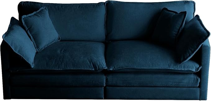 KEIKI Loveseat Sofa, Upholstered 2 Seater Couch, Oversized Sectional Sofa with 4 Pillows for Living Room Bedroom Office, Blue
